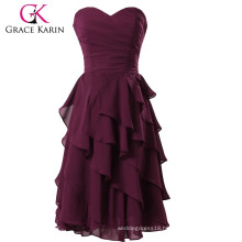 Grace Karin Ladies Strapless Knee Length Chiffon Short Grape Evening Dress CL3439